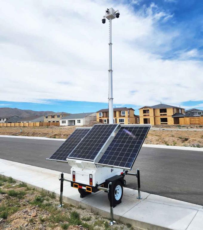 24/7 Mobile Solar CCTV Trailer With Cameras For Remote Construction Sites