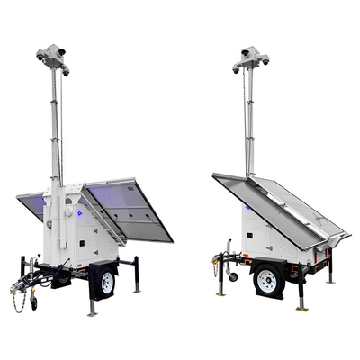 Mobile Surveillance Trailer With 3 Solar Panels For Parking Lot Security