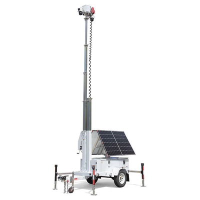 Solar Powered Mobile Surveillance Trailer With Foldable Solar Panels For Construction Sites Security
