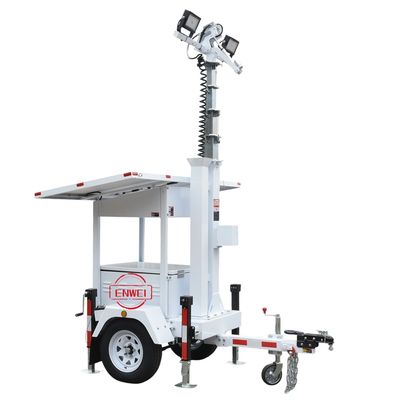 Mobile Security Mini Solar Trailer With LED Light Mounted CCTV Tower For Warehouse