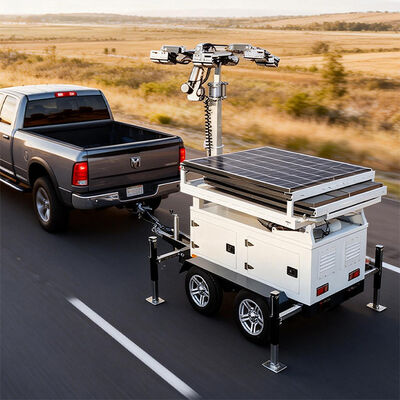 Solar CCTV Security Trailer With 8*300W Solar Panel IP66 Waterproof Casing For Construction Works