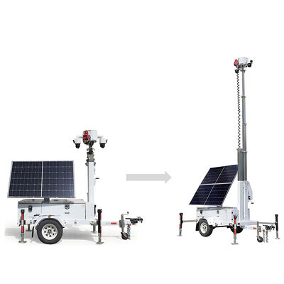 Solar Security Trailer With Foldable Rotatable Solar Panels For Construction Sites Surveillance