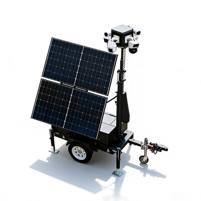 Solar Mobile Security Trailer With Two Foldable Rotatable Solar Panels 6m Mast For Security Company Service