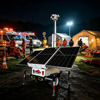 Mobile Solar Camera Trailer Portable Solar CCTV Surveillance Tower With Telescopic Mast For Construction Site Security